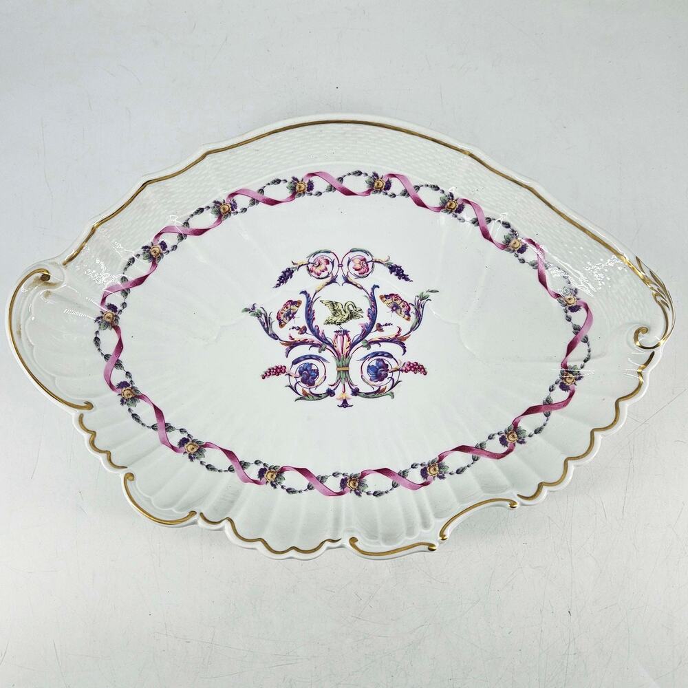 Vintage Richard Ginori Rapallo Pink Ribbon Swans oval porcelain dish Italy